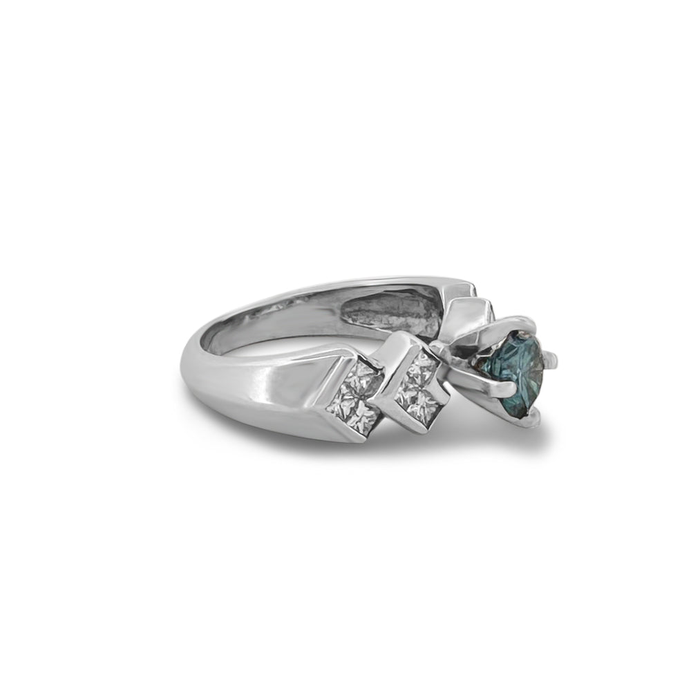 1.30ctw Irradiated Blue Round Brilliant Diamond Cocktail Ring in 14k White Gold