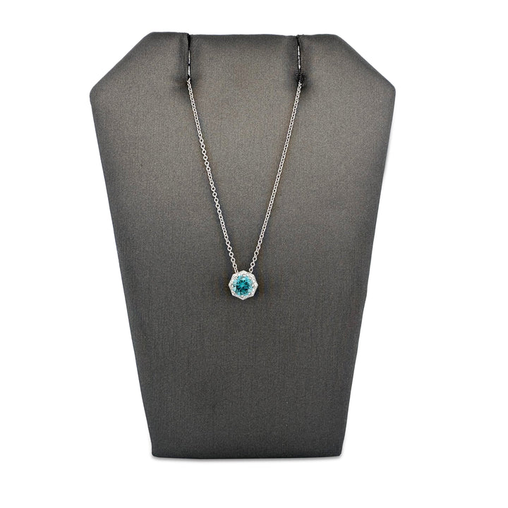 1ctw Irradiated Blue & Colorless Round Brilliant Diamond 18k White Gold Pendant Necklace