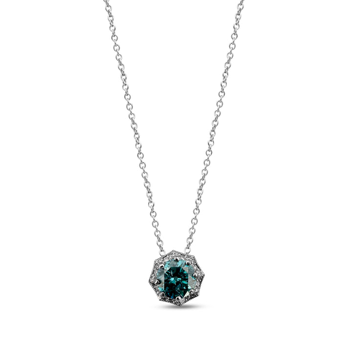 1ctw Irradiated Blue & Colorless Round Brilliant Diamond 18k White Gold Pendant Necklace