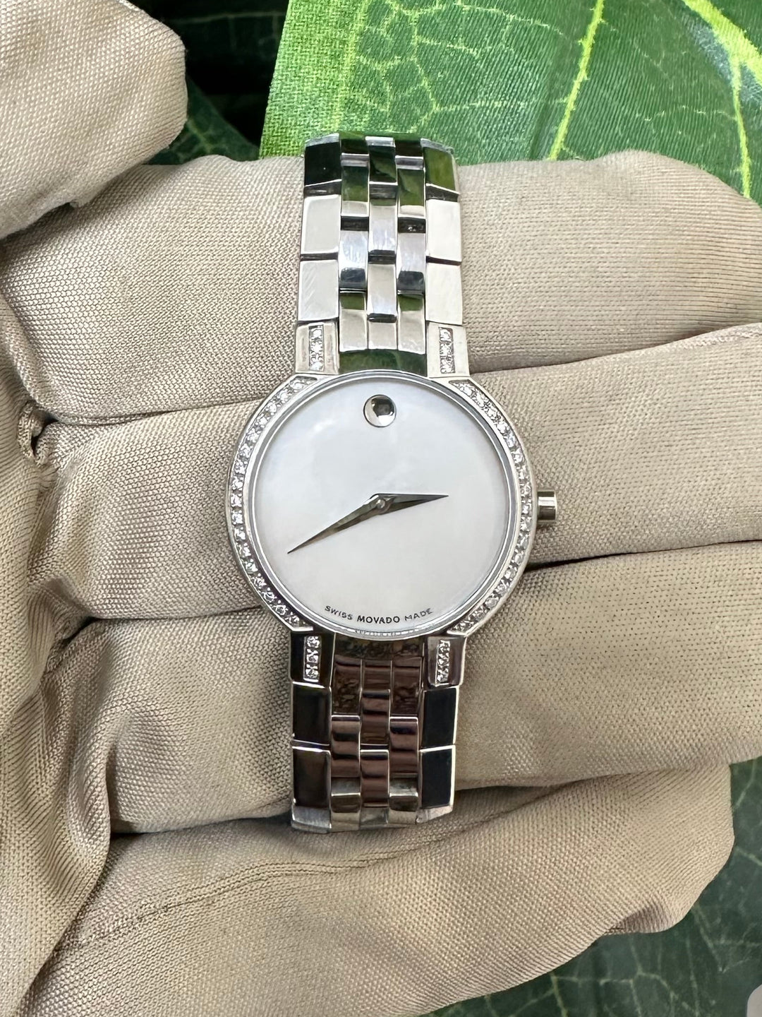 Movado 84 A1 1845 S Diamond Bezel Lady's Stainless Steel Watch