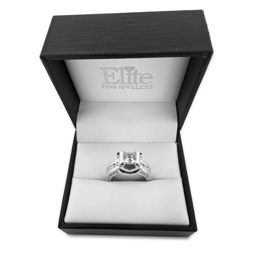 EGL Graded 2.13ctw Princess Cut & Round Brilliant Natural Diamond Engagement Ring in 14k White Gold