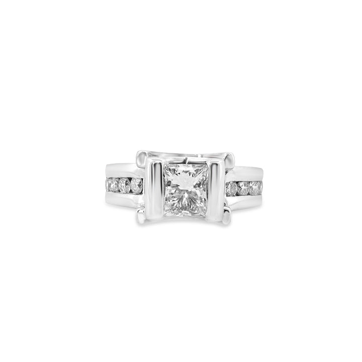 EGL Graded 2.13ctw Princess Cut & Round Brilliant Natural Diamond Engagement Ring in 14k White Gold