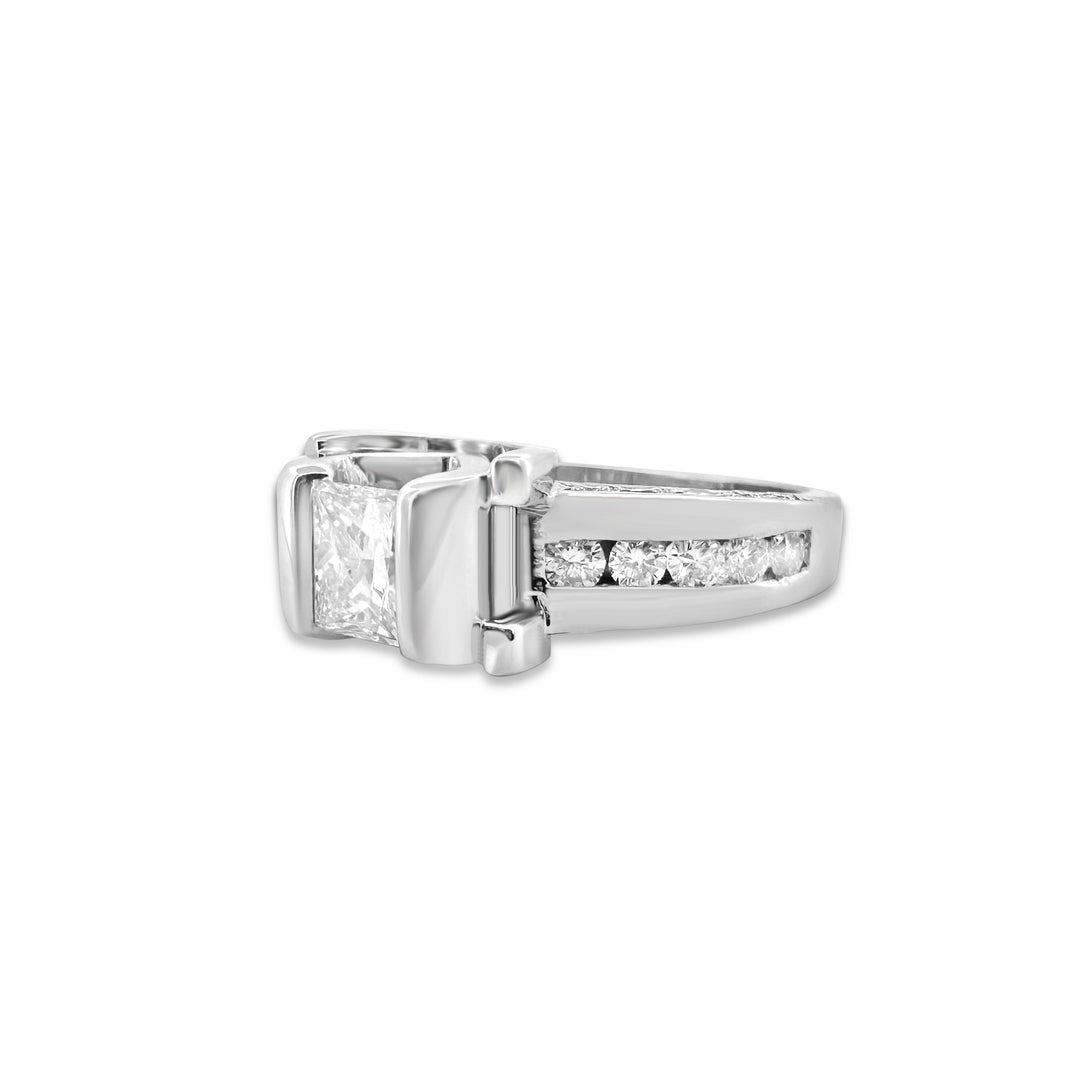 EGL Graded 2.13ctw Princess Cut & Round Brilliant Natural Diamond Engagement Ring in 14k White Gold