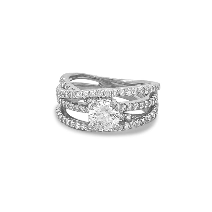 1.40ctw Round Brilliant Natural Diamond Woven Engagement Ring in 14k White Gold