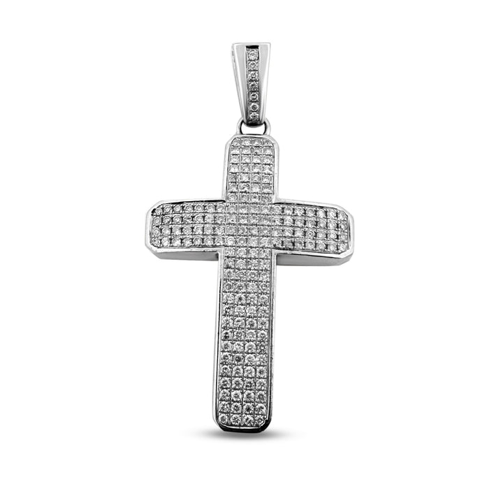 1.67ctw Round Brilliant Natural Diamond Pavé Cross Pendant in 10k White Gold