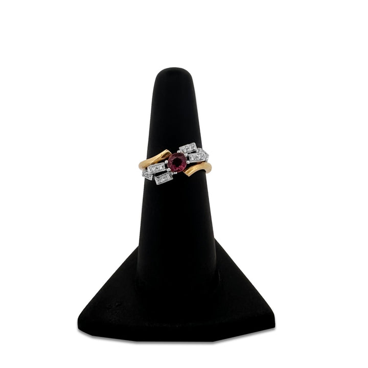 Oval Ruby and Round Brilliant Diamond Cocktail Ring in 18k Two-Tone Gold