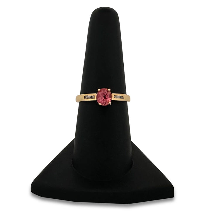 Oval Padparadscha Sapphire & Round Brilliant Diamond Cocktail Ring in 18k Yellow Gold