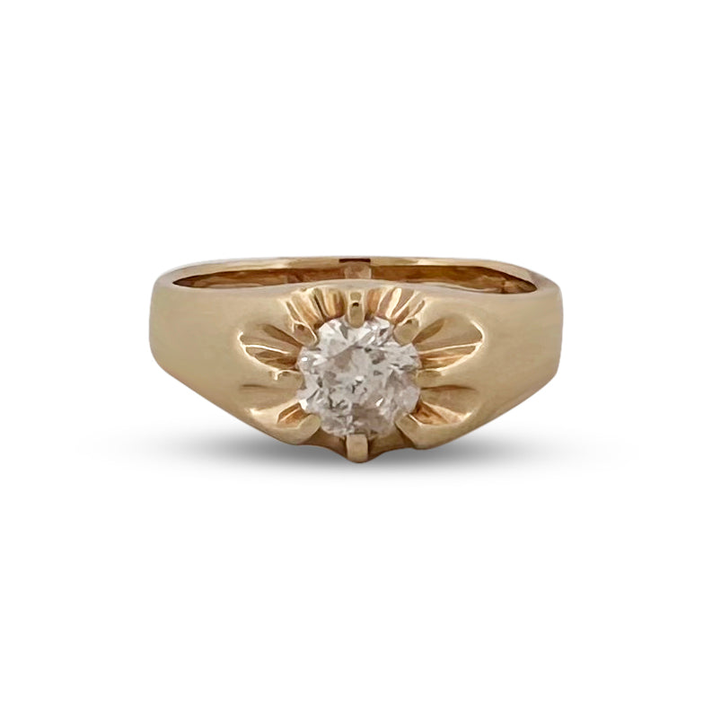 Vintage 1.25cts Round Brilliant Natural Diamond Solitaire Men's 14k Yellow Gold Ring