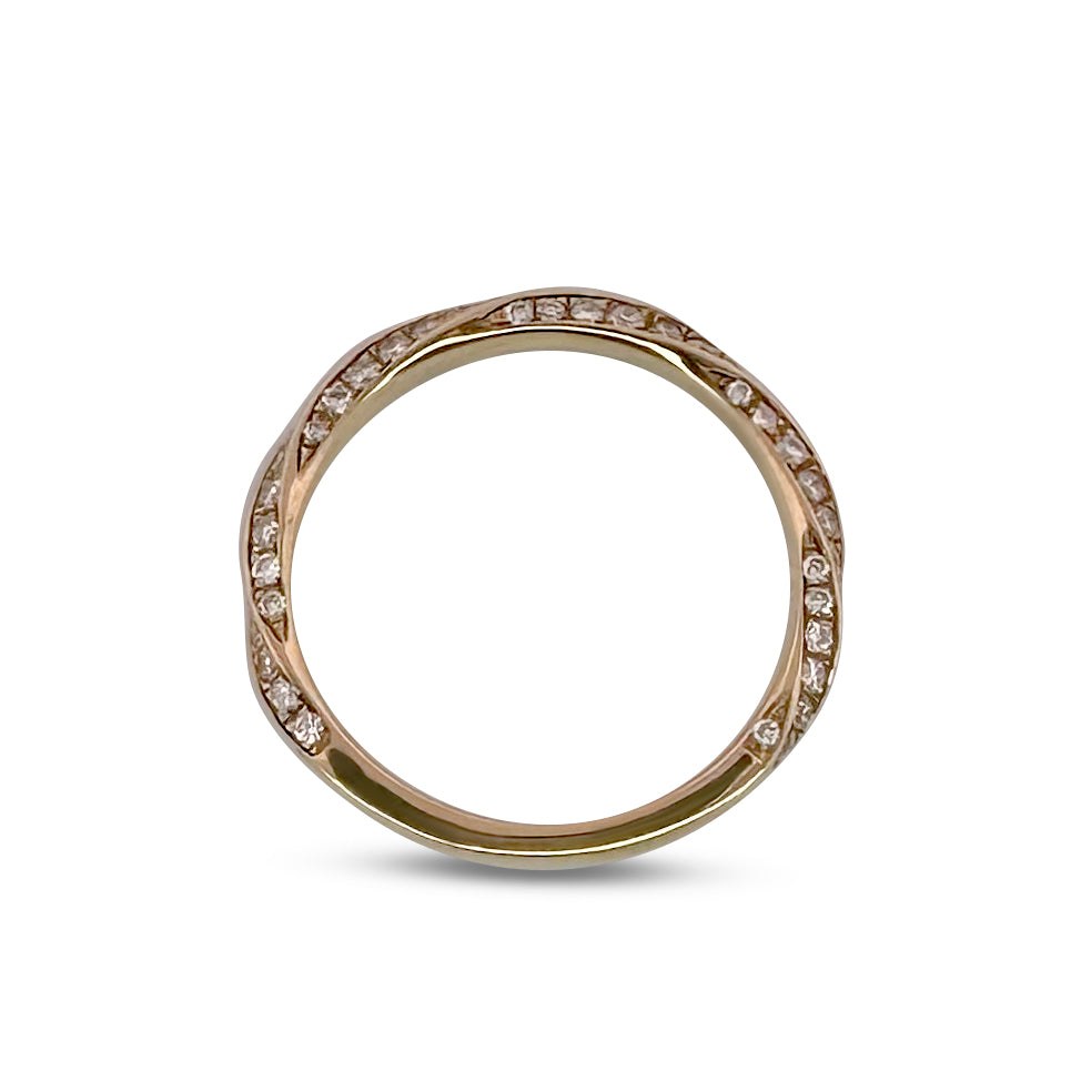 Round Brilliant Natural Diamond Twisted Stackable Band in 14k Yellow Gold