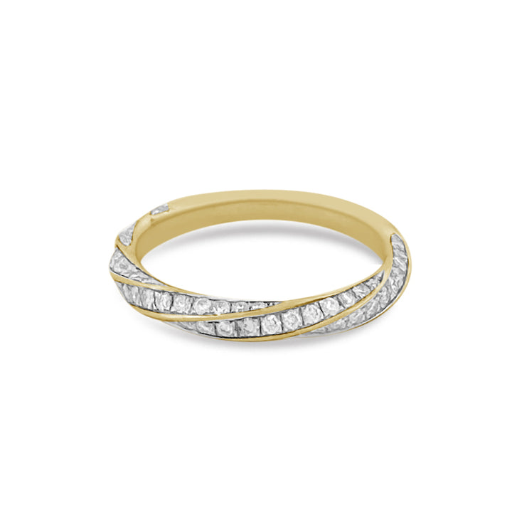 Round Brilliant Natural Diamond Twisted Stackable Band in 14k Yellow Gold