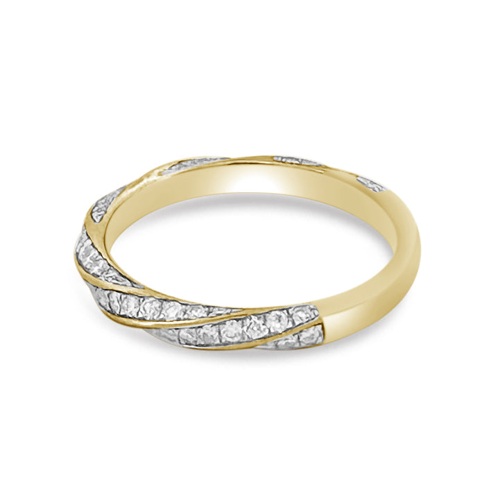 Round Brilliant Natural Diamond Twisted Stackable Band in 14k Yellow Gold