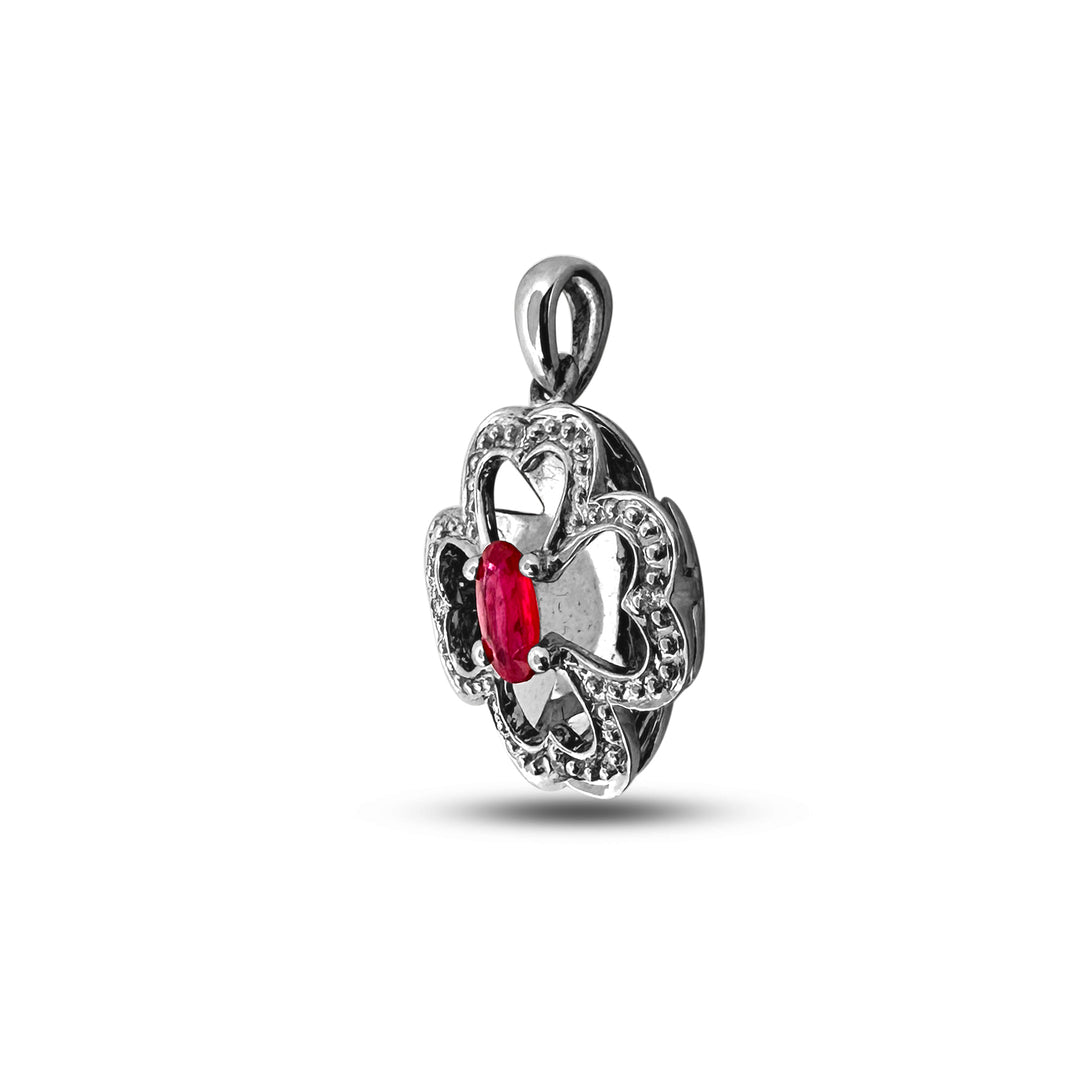 Ruby and Diamond Clover Leaf Pendant Necklace in 14k White Gold