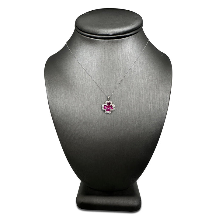 Ruby and Diamond Clover Leaf Pendant Necklace in 14k White Gold