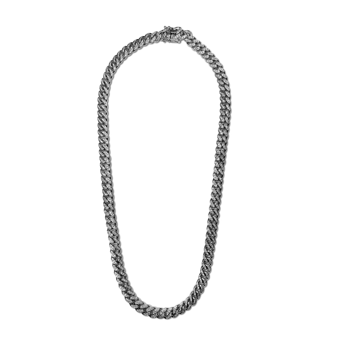 18ctw Round Brilliant Natural Diamond 11mm Cuban Chain Necklace in 10k White Gold