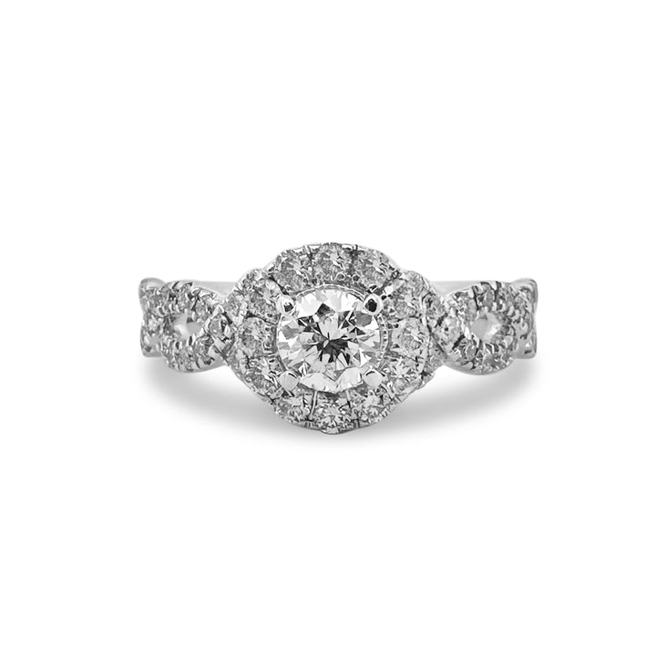 1.41ctw Round Brilliant Natural Diamond Halo Engagement Ring in 14k White Gold by Neil Lane