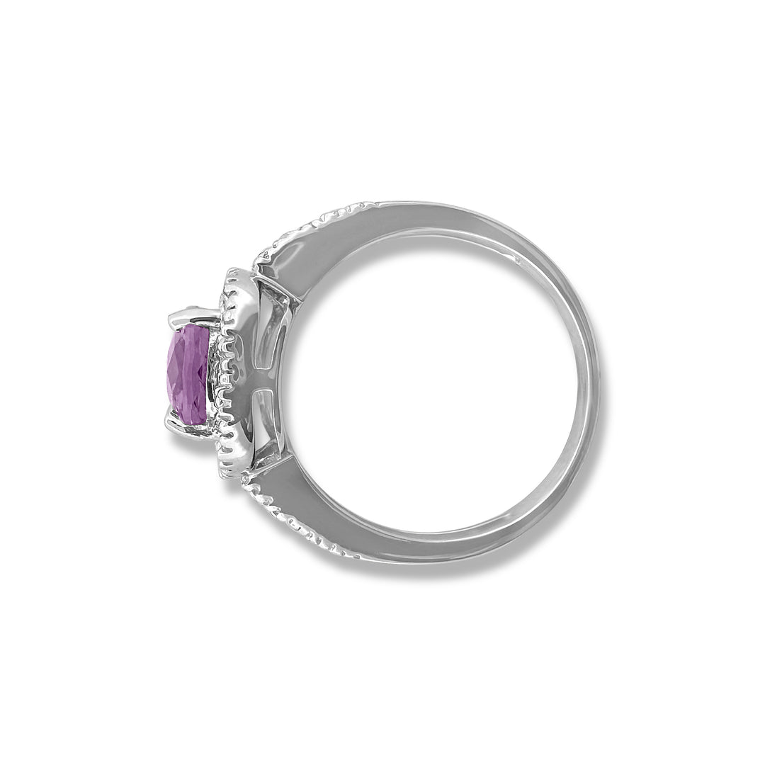 Cushion Cut Amethyst with Diamond Halo Ring in 10k White Gold