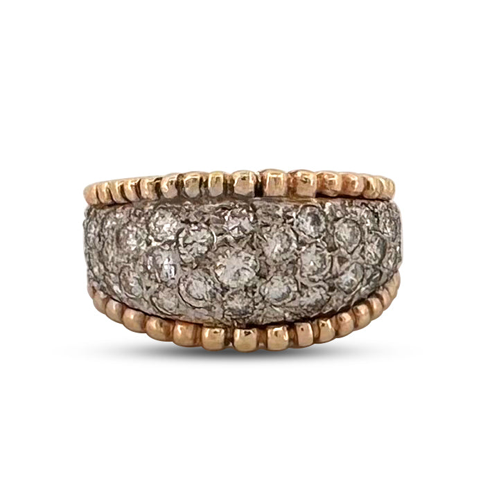 Vintage 1.70ctw Round Brilliant Cut Diamond Pavé Bombé Cocktail Ring in 14k Two-tone Gold