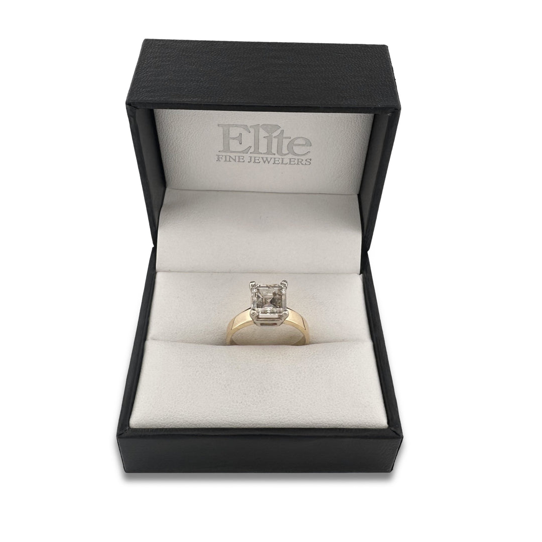 2.54cts Asscher Cut Natural Diamond Solitaire Engagement Ring in 14k Two-tone Gold