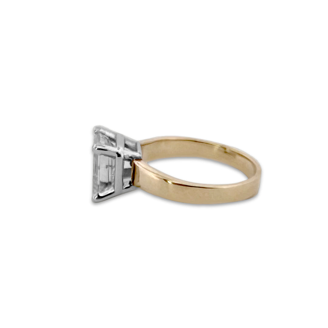 2.54cts Asscher Cut Natural Diamond Solitaire Engagement Ring in 14k Two-tone Gold