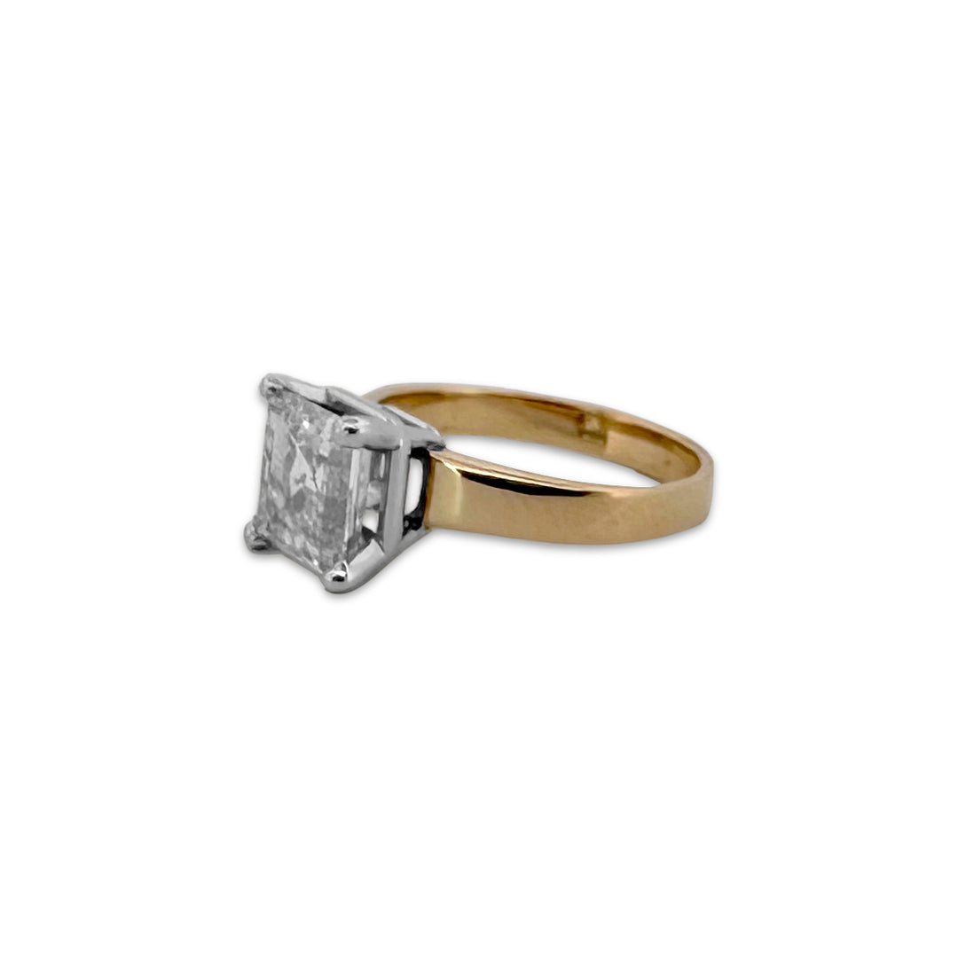 2.54cts Asscher Cut Natural Diamond Solitaire Engagement Ring in 14k Two-tone Gold