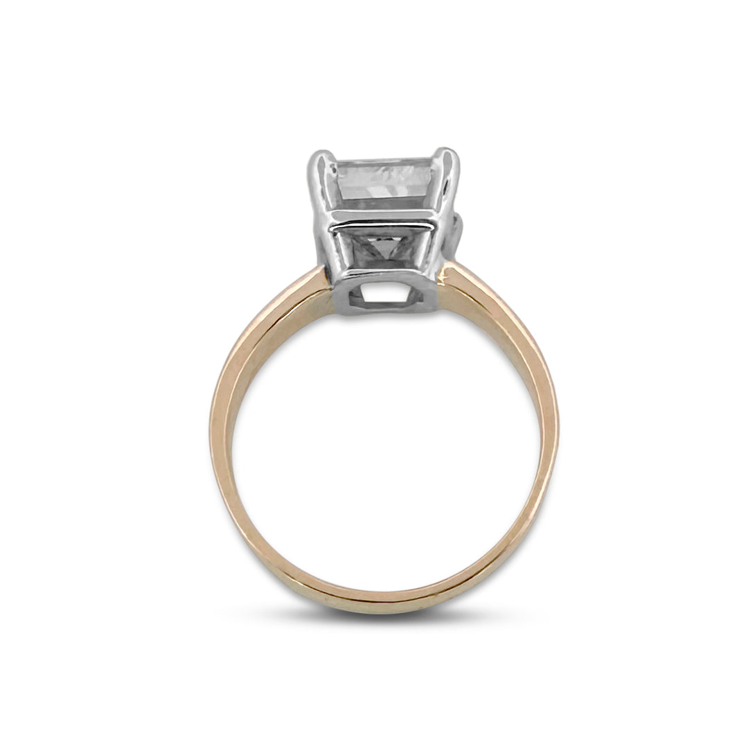 2.54cts Asscher Cut Natural Diamond Solitaire Engagement Ring in 14k Two-tone Gold