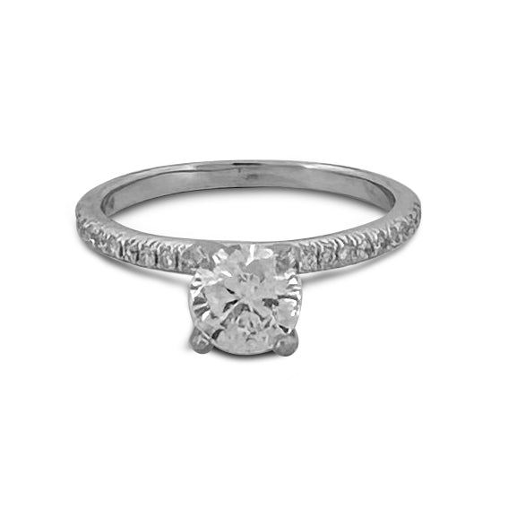 GIA Graded 0.71ct Round Modified Brilliant Center Natural Diamond Engagement Ring in 18k White Gold