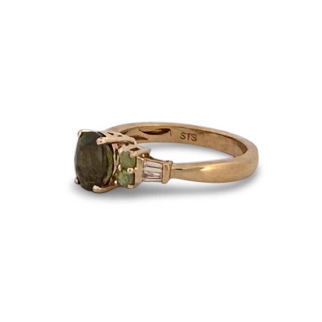 Demantoid Garnet and Diamond Cocktail Ring in 14k Yellow Gold