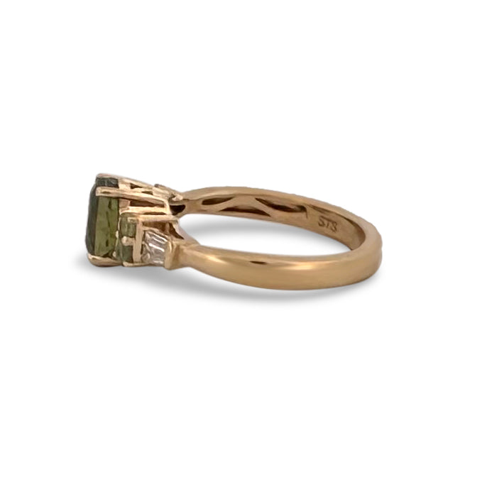 Demantoid Garnet and Diamond Cocktail Ring in 14k Yellow Gold