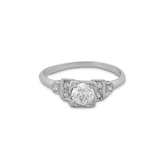 Art Deco 0.44ctw Old European & Single Cut Diamond Platinum Engagement Ring