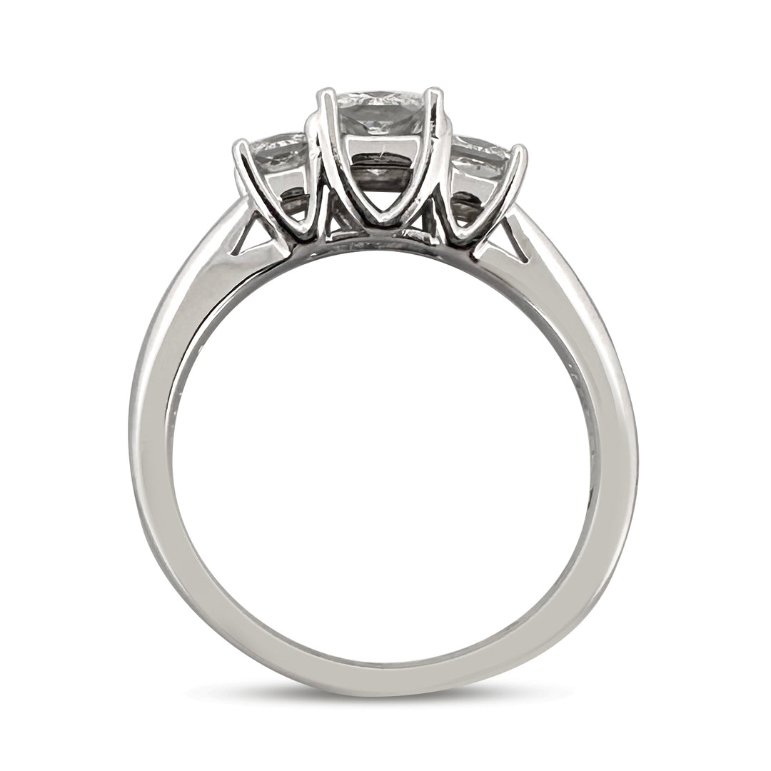 1.13ctw Princess Cut Diamond 3-Stone Leo Engagement Ring in 14k White Gold