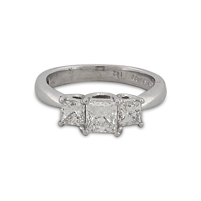 1.13ctw Princess Cut Diamond 3-Stone Leo Engagement Ring in 14k White Gold