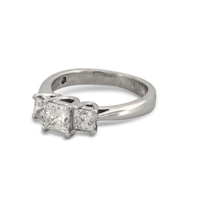 1.13ctw Princess Cut Diamond 3-Stone Leo Engagement Ring in 14k White Gold