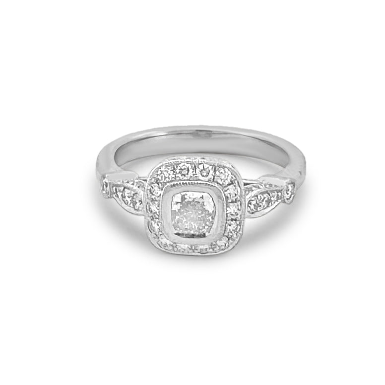 1.22ctw Cushion & Round Brilliant Halo Natural Diamond Engagement Ring in Platinum