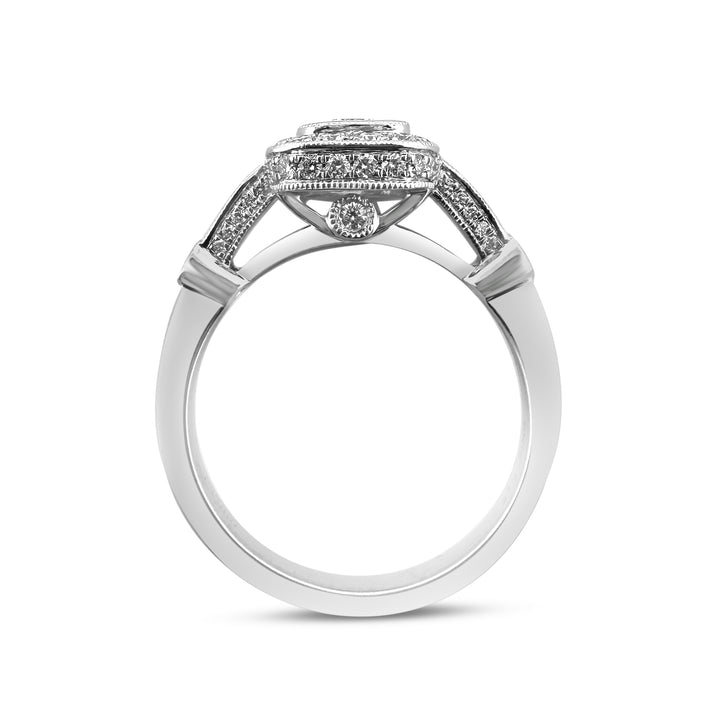 1.22ctw Cushion & Round Brilliant Halo Natural Diamond Engagement Ring in Platinum