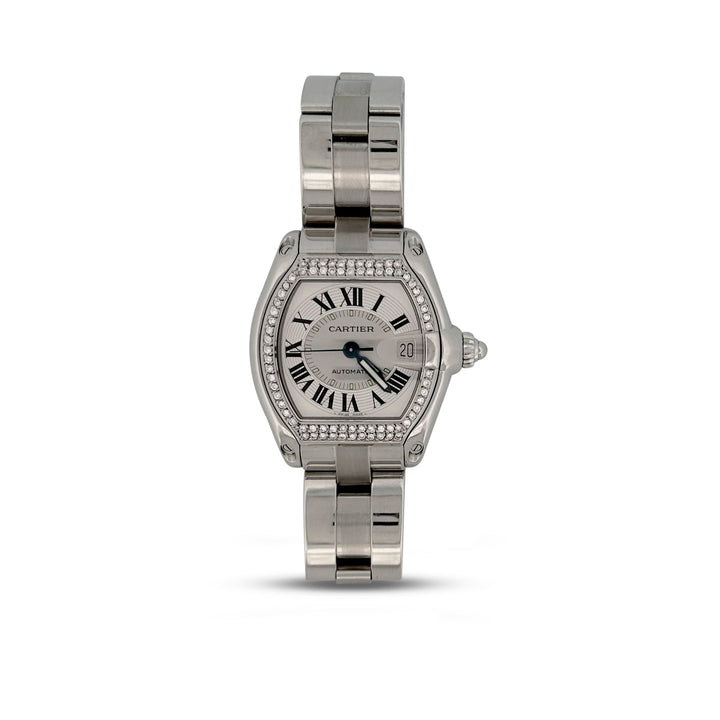 Cartier Roadster Large Size Stainless Steel Watch with Diamond Bezel