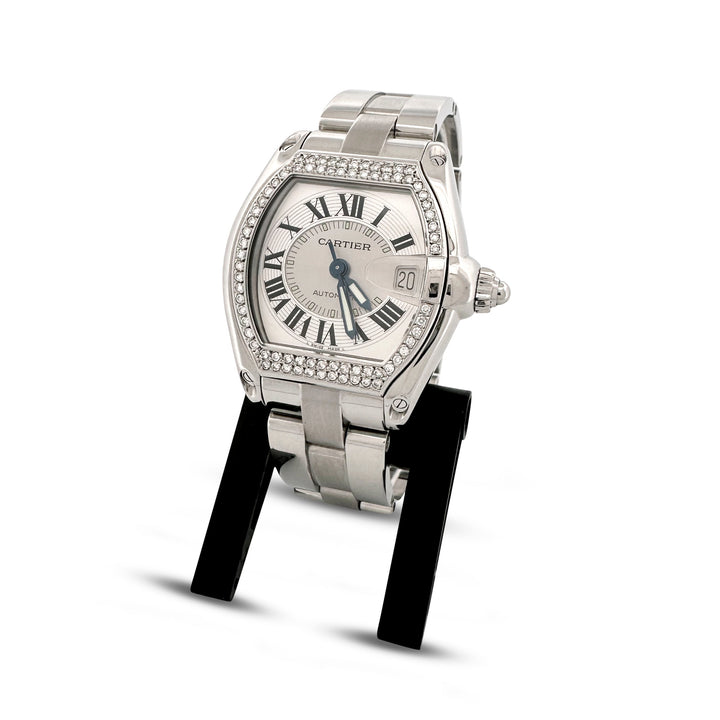 Sold! Cartier Roadster Large Size Stainless Steel Watch with Diamond Bezel