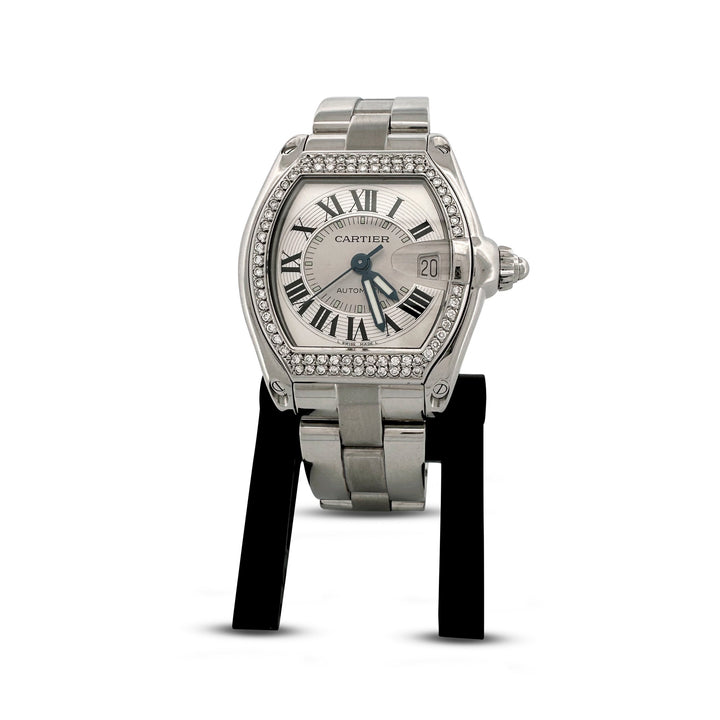 Cartier Roadster Large Size Stainless Steel Watch with Diamond Bezel