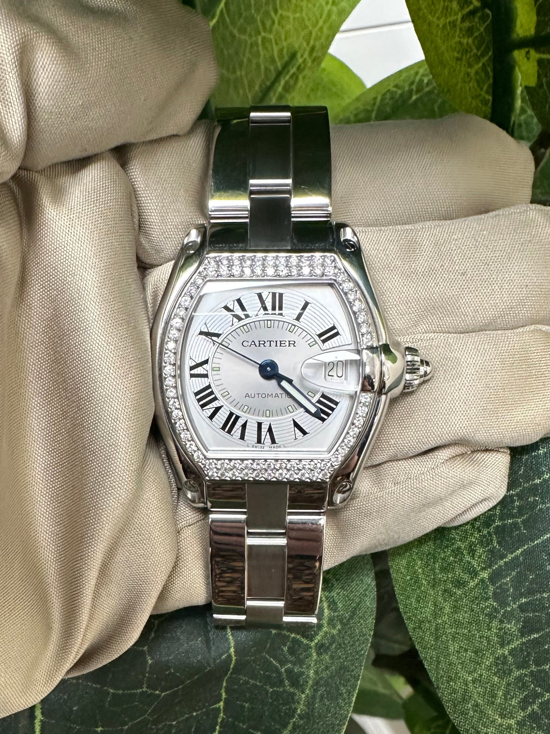 Cartier Roadster Stainless Steel Watch with Diamond Bezel