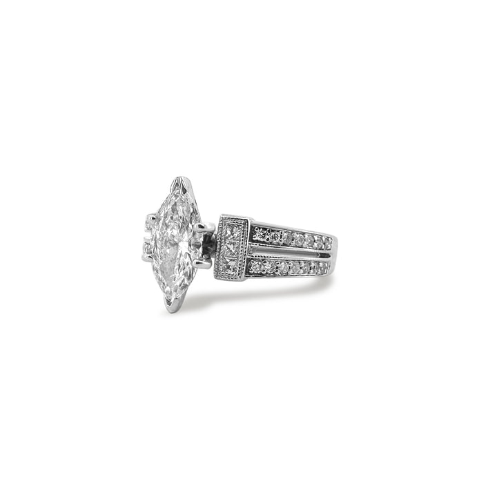 1.51ctw Marquise Cut With Princess and Round Brilliant Natural Diamond Engagement Ring in 14k White Gold