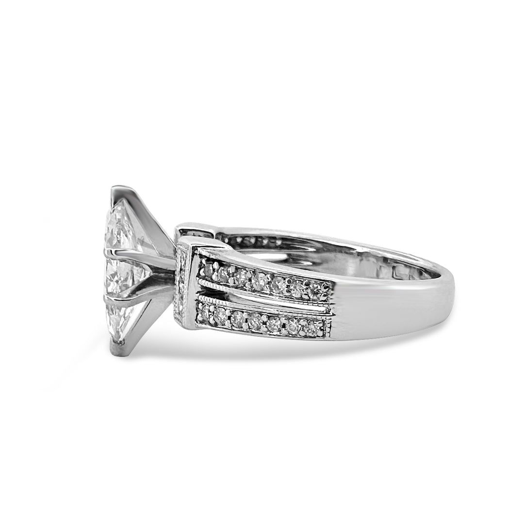 1.51ctw Marquise Cut With Princess and Round Brilliant Natural Diamond Engagement Ring in 14k White Gold