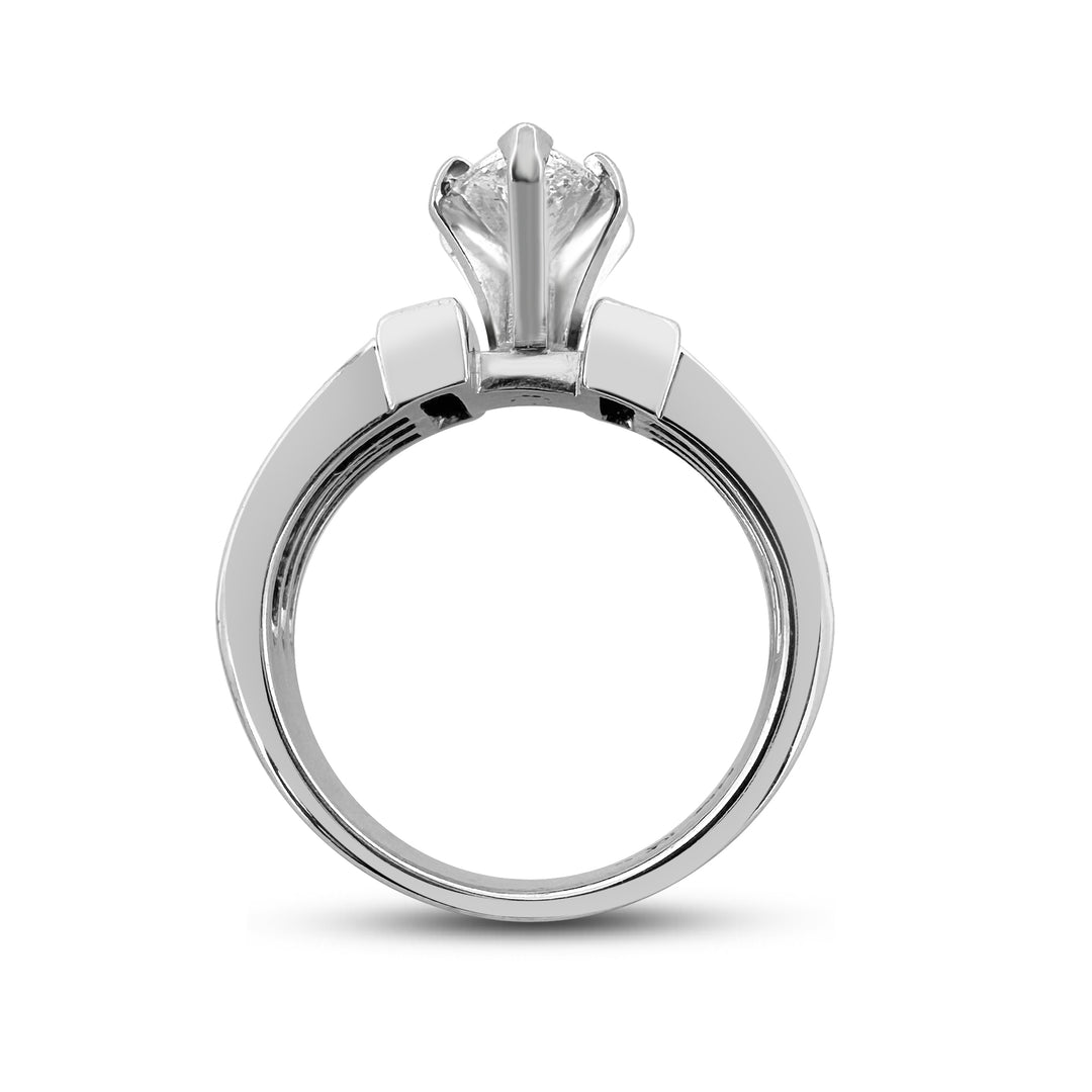 1.51ctw Marquise Cut With Princess and Round Brilliant Natural Diamond Engagement Ring in 14k White Gold