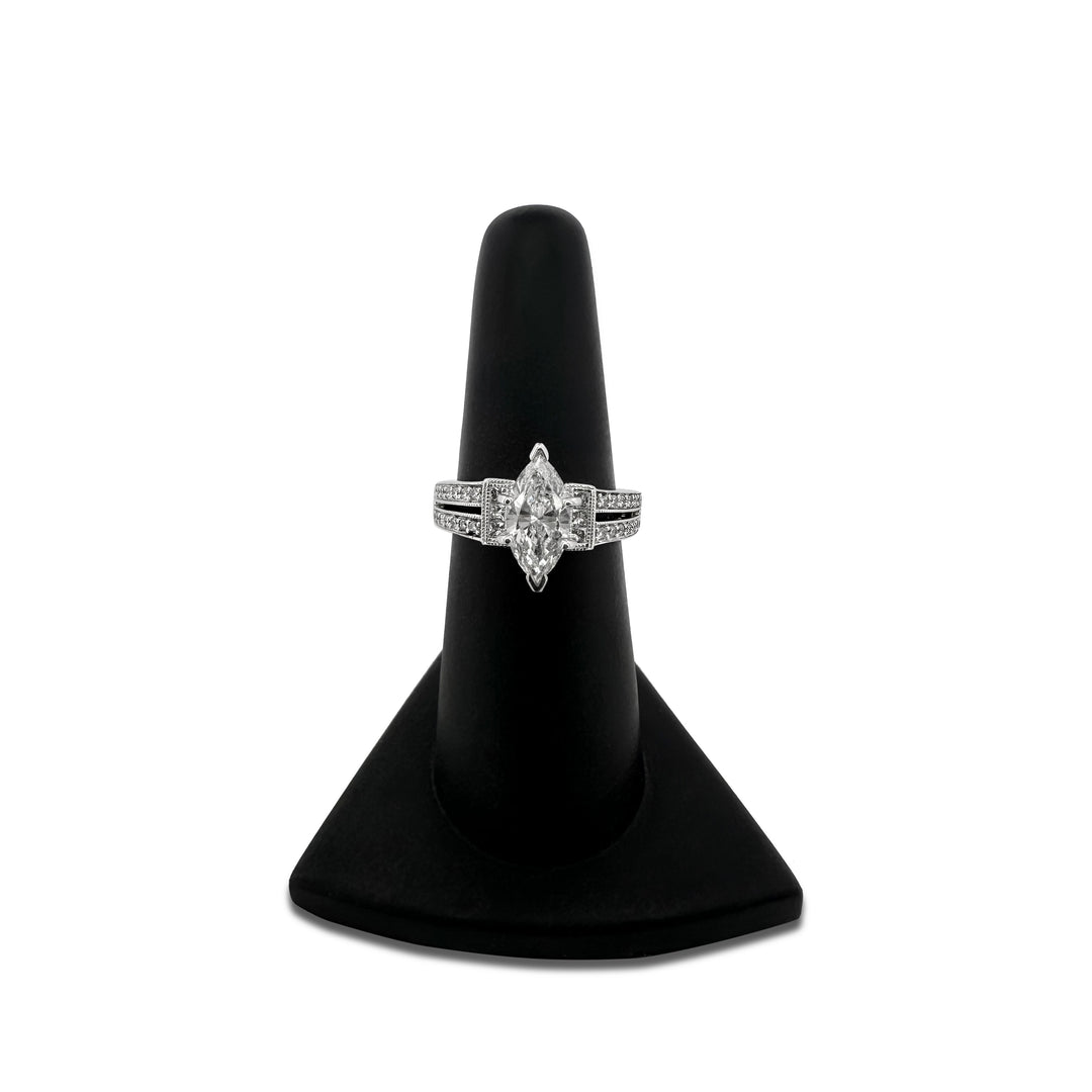 1.51ctw Marquise Cut With Princess and Round Brilliant Natural Diamond Engagement Ring in 14k White Gold