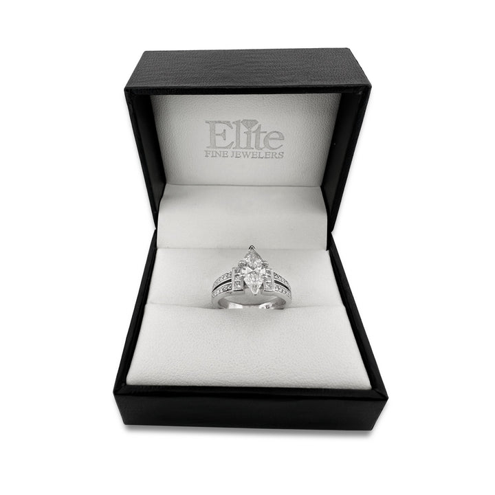 1.51ctw Marquise Cut With Princess and Round Brilliant Natural Diamond Engagement Ring in 14k White Gold