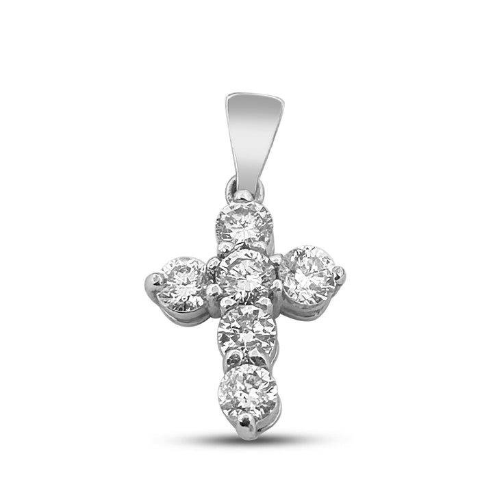 1.50ctw Round Brilliant Natural Diamond Cross Pendant Necklace in 14k White Gold