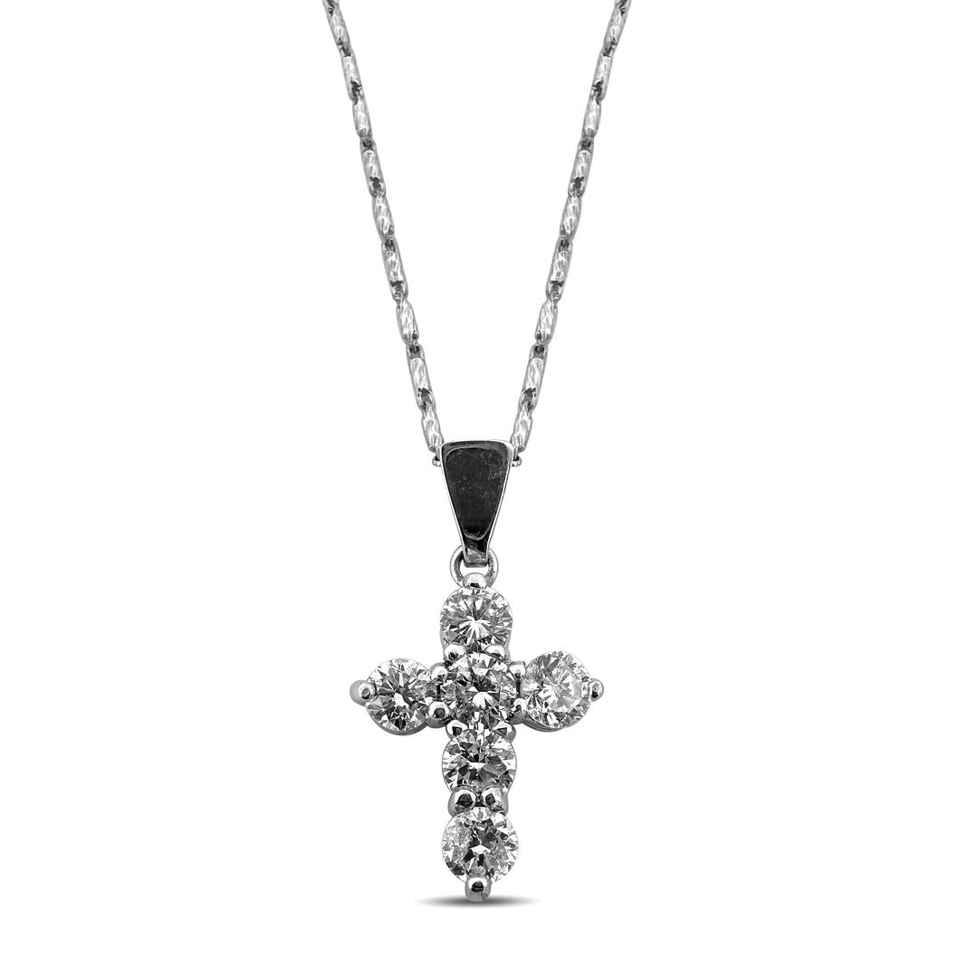 1.50ctw Round Brilliant Natural Diamond Cross Pendant Necklace in 14k White Gold