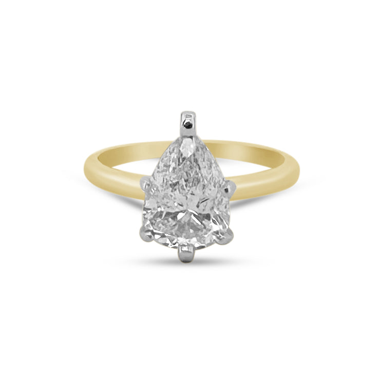 IGI Graded 1.66cts Pear Shaped Natural Diamond Solitaire Engagement Ring in 14k Two-tone Gold