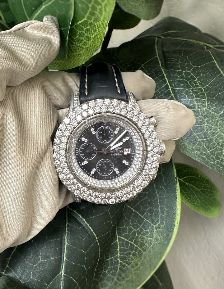 Breitling Super Avenger Chronograph with Diamonds Leather Strap Watch