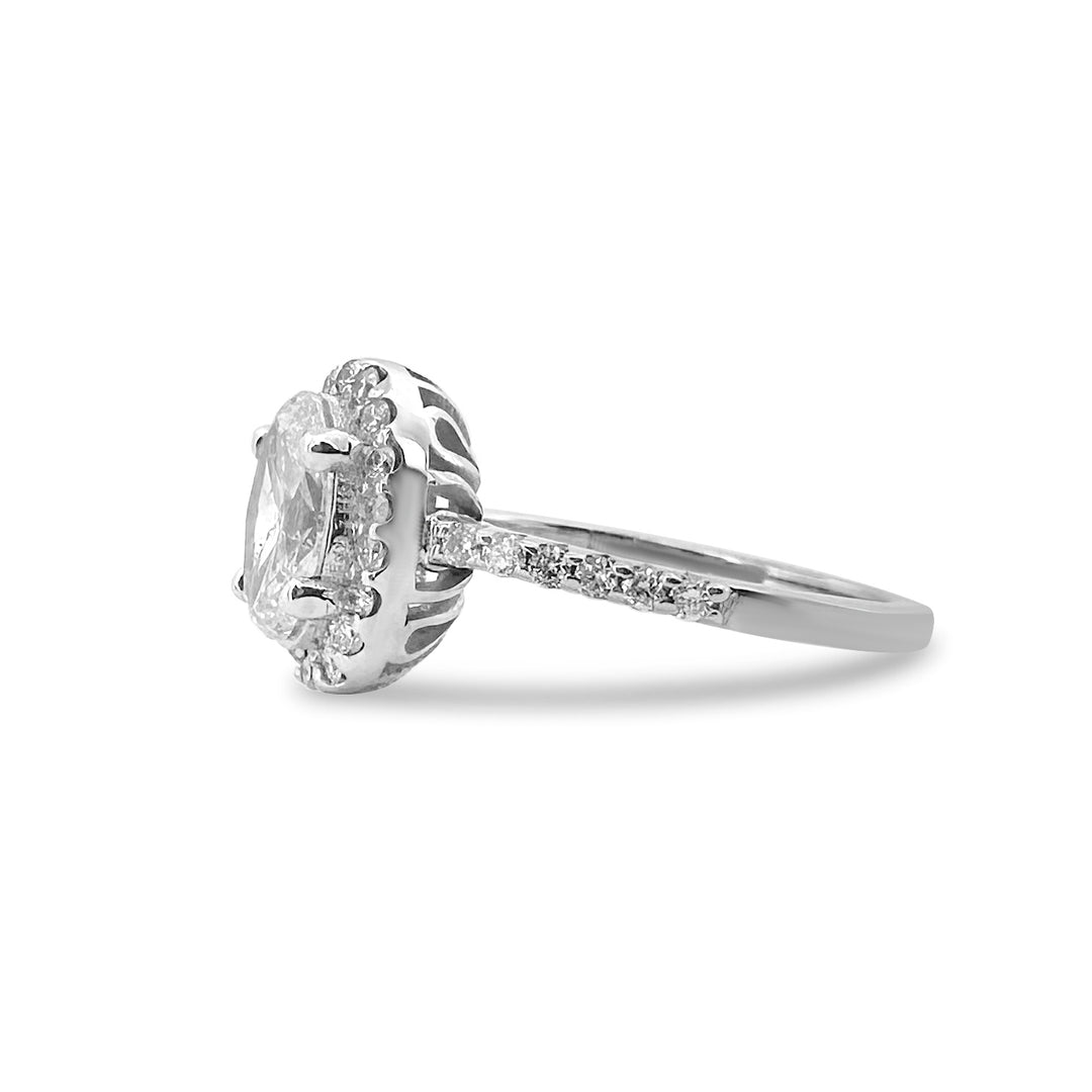 1.47ctw Oval and Round Brilliant Halo Natural Diamond Engagement Ring in 14k White Gold