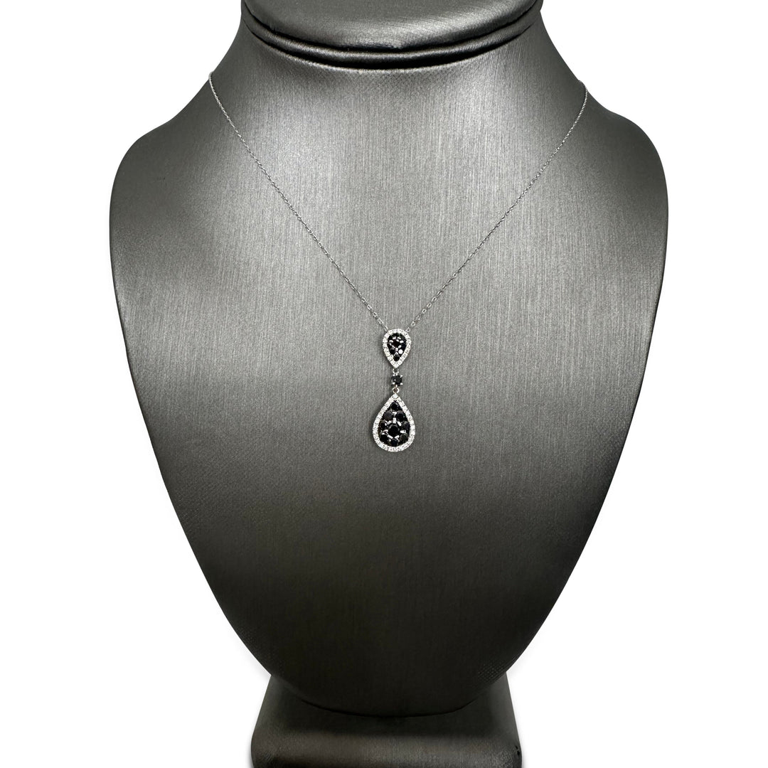 1.19ctw Black & White Diamond Tear Drop Pendant Necklace in 14k White Gold