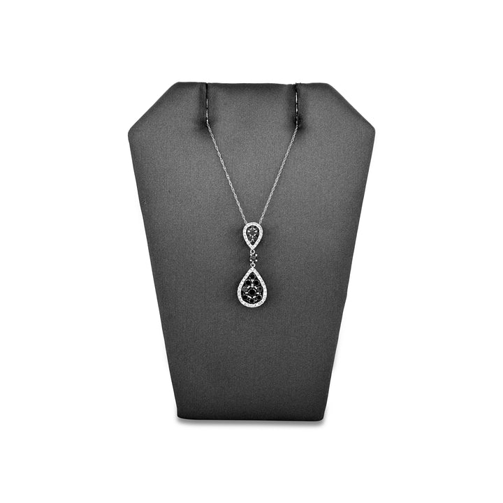 1.19ctw Black & White Diamond Tear Drop Pendant Necklace in 14k White Gold